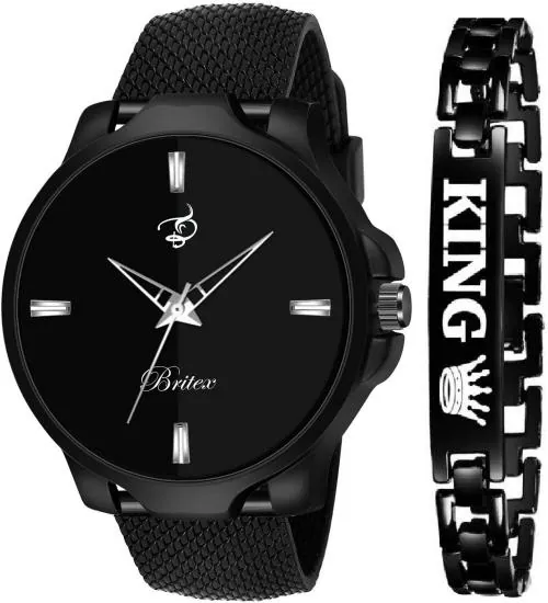 BRITEX Analog Black, Grey Dial Black Strap Watch For Boys (BT8050+KING)