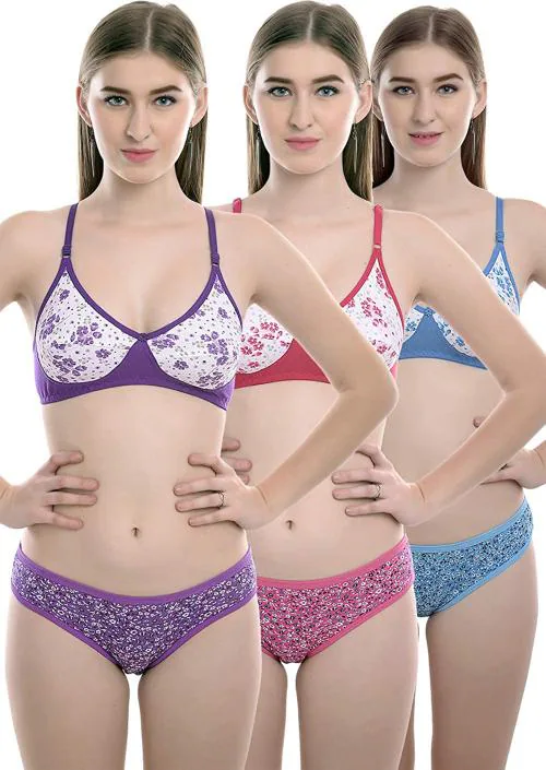 Pack of 3 Printed Cotton Bra For Girls (Multicolor Attractive Designs)