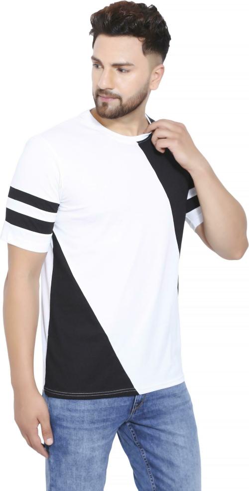 Kushi Flyer Men White, Black Self Design Cotton Blend T-Shirt