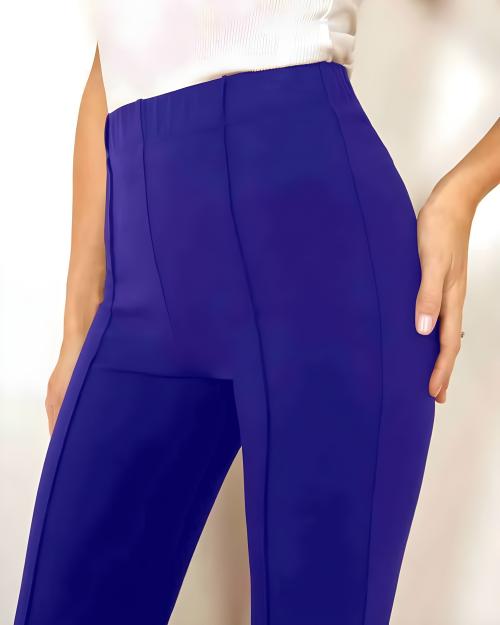 UNYUG Women's Cotton Lycra High Waist Pleated Semi Formal Trousers For Office and Casual wear,(Dark Blue,XL)