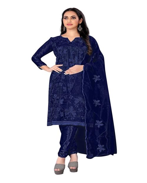 Buy Reeta Fashion DARK GREEN organza silk Embroidery work Dress