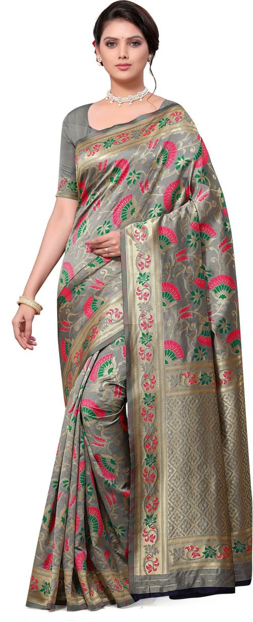 Devangi Women Grey Wool Blend Woven Saree