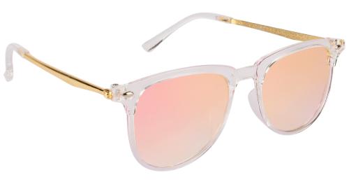 NuVew UV Protected Mirrored Unisex Wayfarer Sunglasses - (Mirror Pink Lens | Clear-Gold Frame | Medium Size)