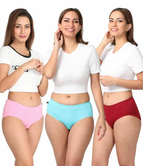 Adira | Cotton Panties For Women | High Waist panty with Full Coverage | Inside Elastic - No Elastic Exposure to Skin | Soft Cotton | Pack Of 3 | Light Pink, Light Blue & Maroon | XXXL