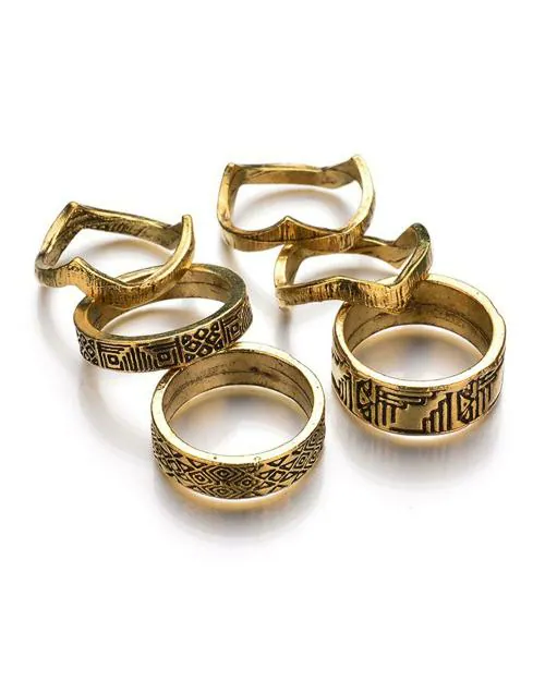 Young & Forever Raksha Bandhan For Sister Stribal Inspired Antique Gold Midi Rings (Set of 6) For Women