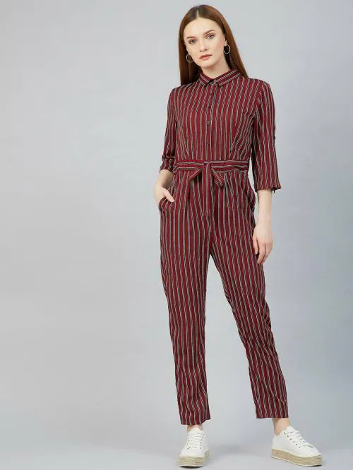 Rare Women Maroon Striped Jumpsuit