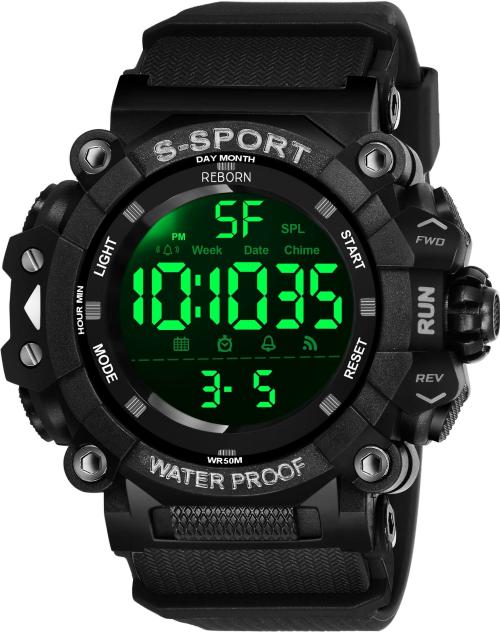 Reborn Digital Watch Black Dail Strap Wrist Digital Watch for Men