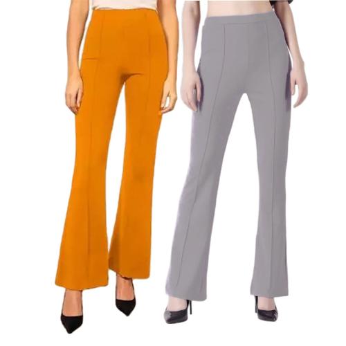 GulGuli High Waist Bell Bottom / Wide Leg / Bootcut Trouser for Women & Girls Combo Pack of 2 (Yellow and Grey) - 42