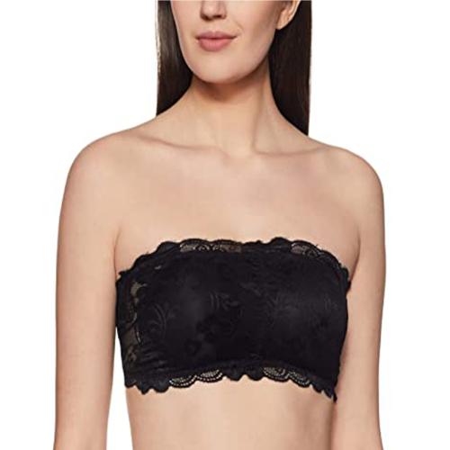 VanillaFudge Lace Tube Bra with Transparent Strap Back Closure Women Full Coverage Lightly Padded Bra (34-Black) bra |bra for women |padded bra