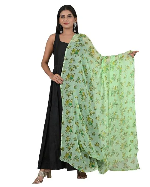 KARA ART HOUSE Women Light Green Chiffon Dupatta (2.5 Meter)