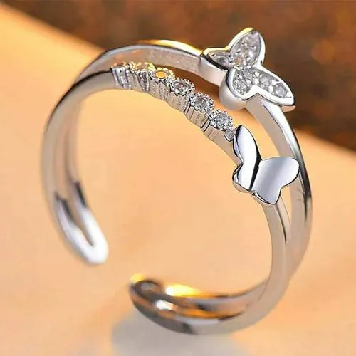 AJS Stunning American Diamond Butterfly Design Stainless Steel Ring For Women & Girls Beautiful Ring