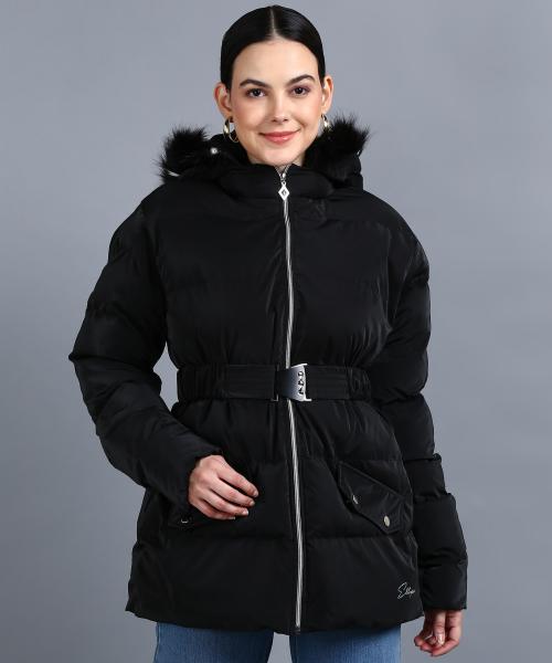 ELLIPSE Jackets for Winter Full Sleeves Womens Jackets Coat Hoodded Jackets for Girls, XXL, Black