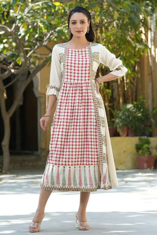 Juniper Women's Ivory Rayon Printed A-Line Dress