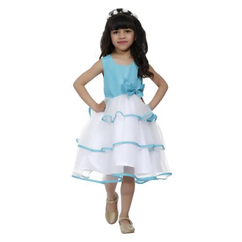 Wish Littlle Girls Sky Blue And White Polyester Stars Mini Frock Dress - 10 Y