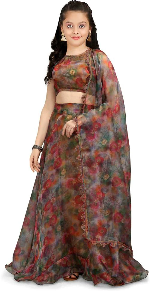 KedarFab Girls Multicolor Printed Silk Blend Single Lehenga & Choli | Girls Lehenga Choli | Girls Ethnic Wear | Kids Ethnic Wear