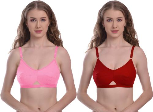 Madam Women Maroon, Pink Non Padded Bra 42B (Pack of - 2)