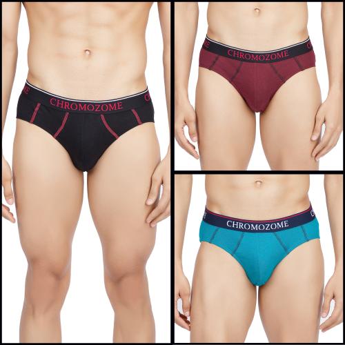 Chromozome Men Multi 5 Solid 100% Cotton Pack of 3 Briefs