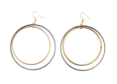 Shivarth Fancy Earrings (Golden & Black Hoop Earring) Round Shape Single Circle Metal Earrings Girls