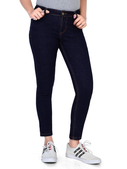 WEARO JEANS Women And Girls Dark Blue Solid Cotton Regular Fit Jeans (28)