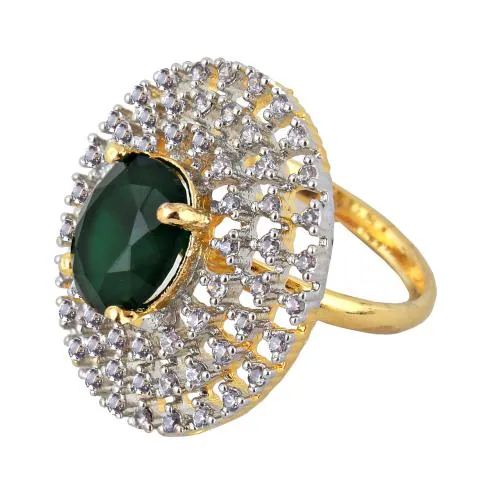 Lucky Jewellery 18K Gold Plated (AD) Green Color Ring For Girls & Women