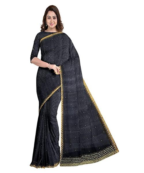 SARIKA Women's Woven Silk Blend Handloom Saree (Black)
