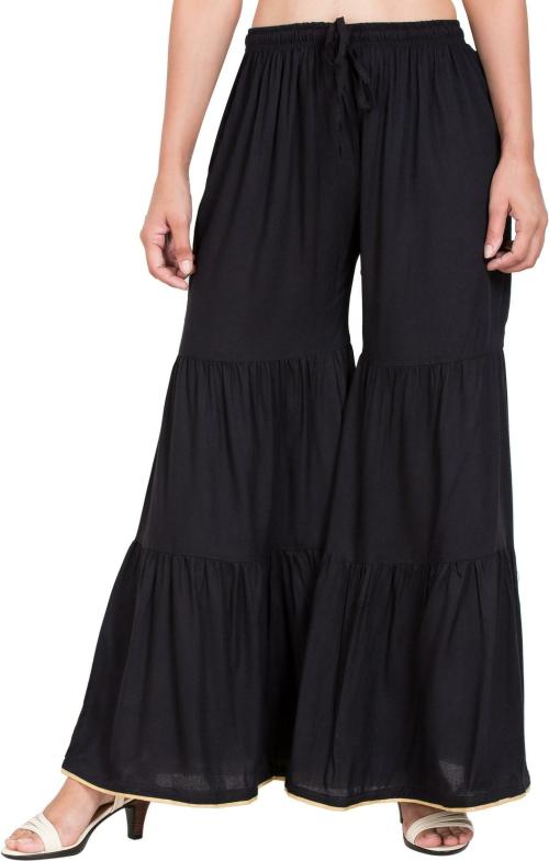 PAVONINE Flared Women Black Trousers ()