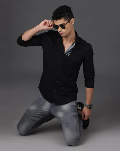 FOGA CLOTHING Men Popline solid Casual shirt