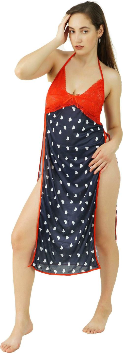 SSoShHub Women Blue, Red Printed Lace Baby Doll Lingerie Set