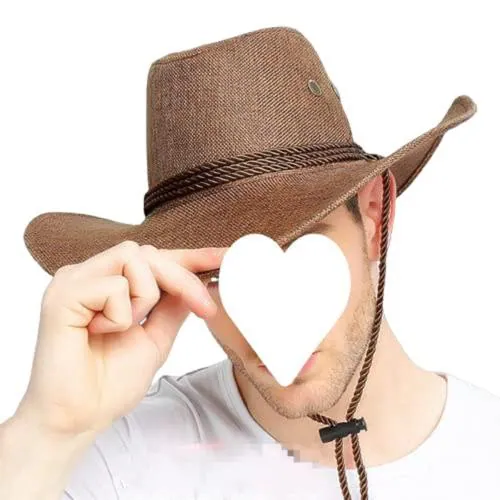 Tricky Shopper Men Polyester Cap Large-Brim Western Rope Rider Cowboy (Brown)
