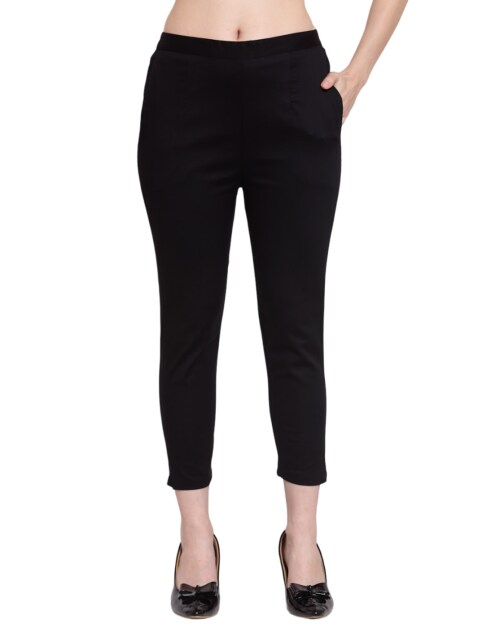 Altiven Women's Black Solid Na Rayon Flex Trousers for Women/Girls