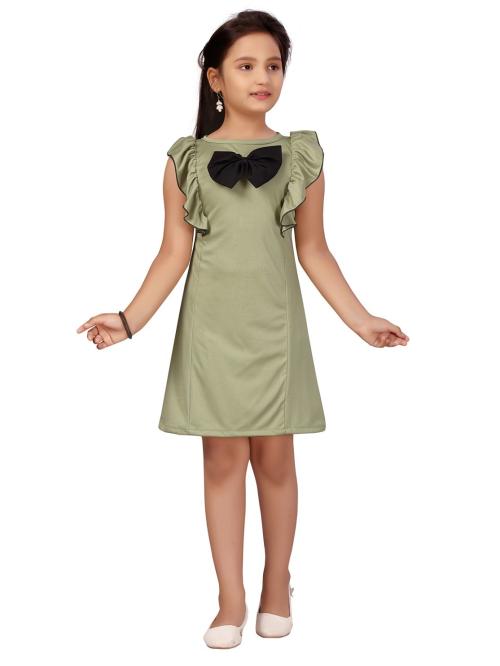 Aarika Girls Olive Solid Cotton Skater Dress