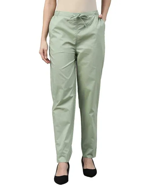 GO COLORS Women Grey Solid 100% Cotton Pants
