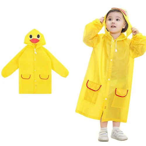 PALAY Raincoat for Kids, Polyester Yellow Color Raincoat with Hood, Pockets and School Bag Coverage