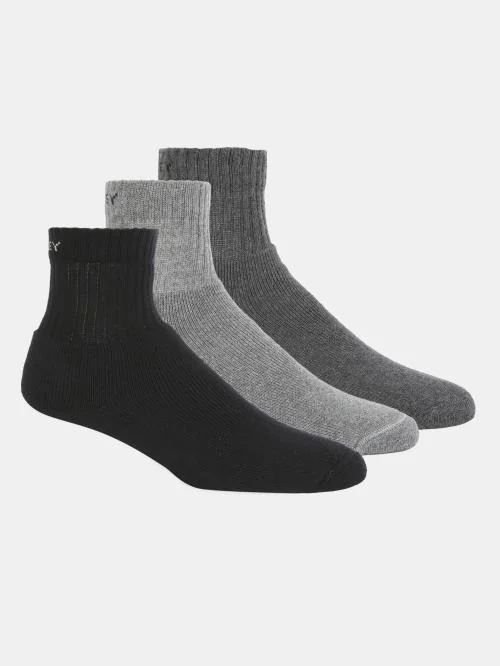 Jockey 7036 Men's Black, Mid Grey Melange, Charcoal Melange Solid Cotton Blend Pack of 3 Ankle-Length Socks