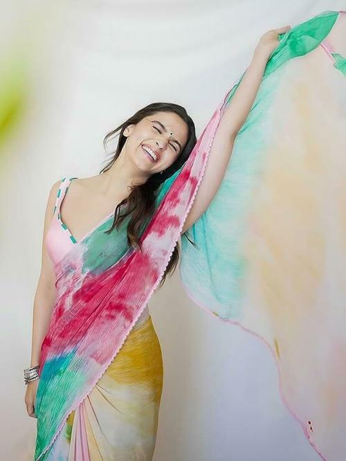 WOM BAB Floral Print, Color Block, Printed Daily Wear Georgette, Chiffon Saree  (Multicolor)