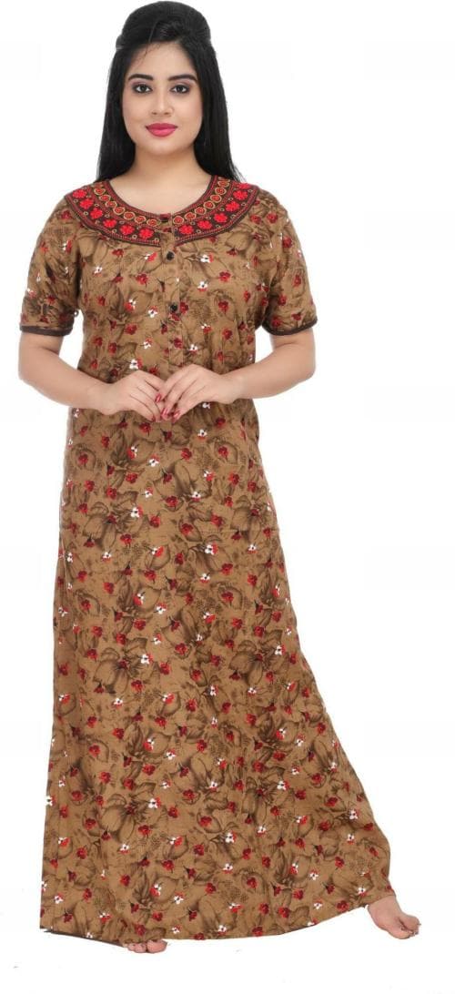 LOODY'S Women Cotton Nighty Sleepwear Super Comfortable & Soft Cotton Colour Brown