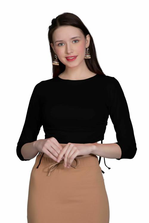 THE BLAZZE B5035 Women Cotton Boat 3/4 sleeve Blouse Draw string Design
