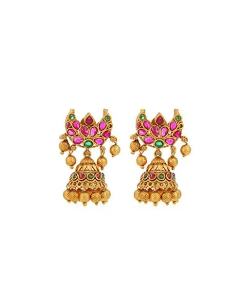 Ishhaara Gold Wedding Jhumka Earrings Original Kempu Moon Designer Jhumka For Women And Girls I ISH-TJ18