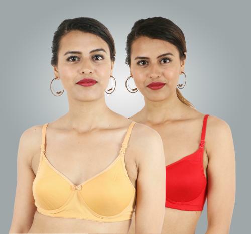 Emosis Women Red, Yellow Bralette Cotton Blend Heavily Padded Bra Pack of 2 (30)
