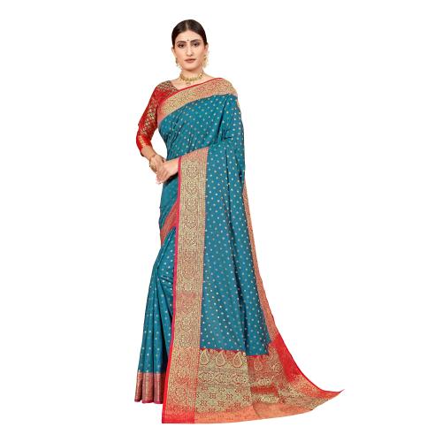 Neucent Self Design, Woven, Embellished Banarasi Silk Blend, Jacquard Saree (Light Blue)