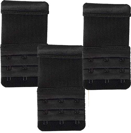 FIMS - Fashion is my style Women Black Solid Cotton Blend Pack of 3 Bra Hook Extender 3 Hook 3 Eye