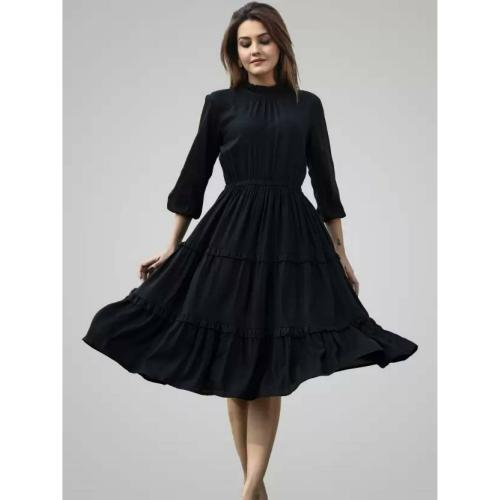 NG Fashion Women Black Solid Viscose Rayon Fit and Flare Dress (Size XS)