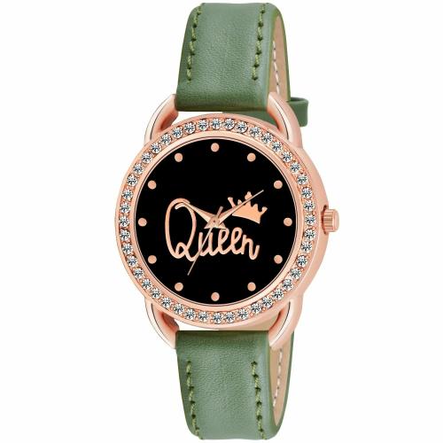 KIROH Analogue Queen Designer Dial Leather Strap Watch for girls and women(Green)