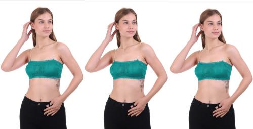 VS Beauti Lace Padded Non Wired Full Coverage Glam Sheer Bralette Strapless Tube Top Turquise Bra for Women's Pack of 3