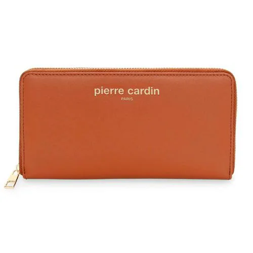 Pierre Cardin Paris Women Brown Solid PU Material Zip Around Wallet/Clutches