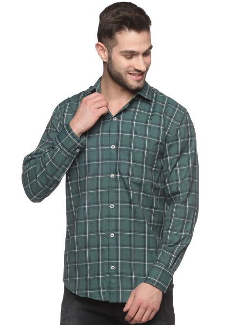 YHA Mens Dark Green Check Cotton Shirt