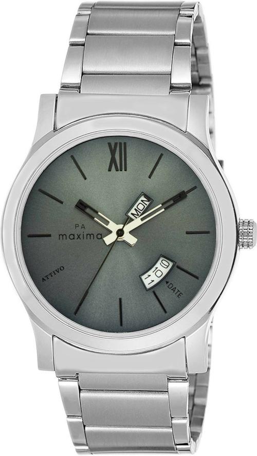 Maxima Analog Grey Dial Silver Strap Watch For Men (O-58630CMGI)