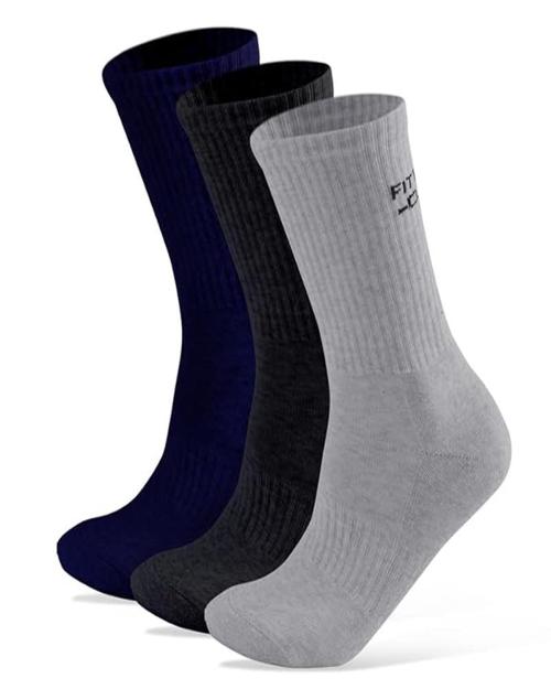 Fittest Club Diabetic Sports Socks for men and women in free size for sports and fitness activities, pack of 3 pairs in Cotton light grey dark grey blue Colours