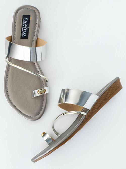 Mijas Trendy Silver Flat Sandals for Women