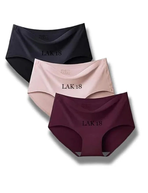 LAK 18 Women's Seamless Hipster Ice Silk Panty,Pack of 3 Multicolor (XXL)